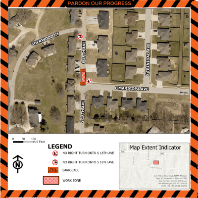 S. 18th Street Closure map
