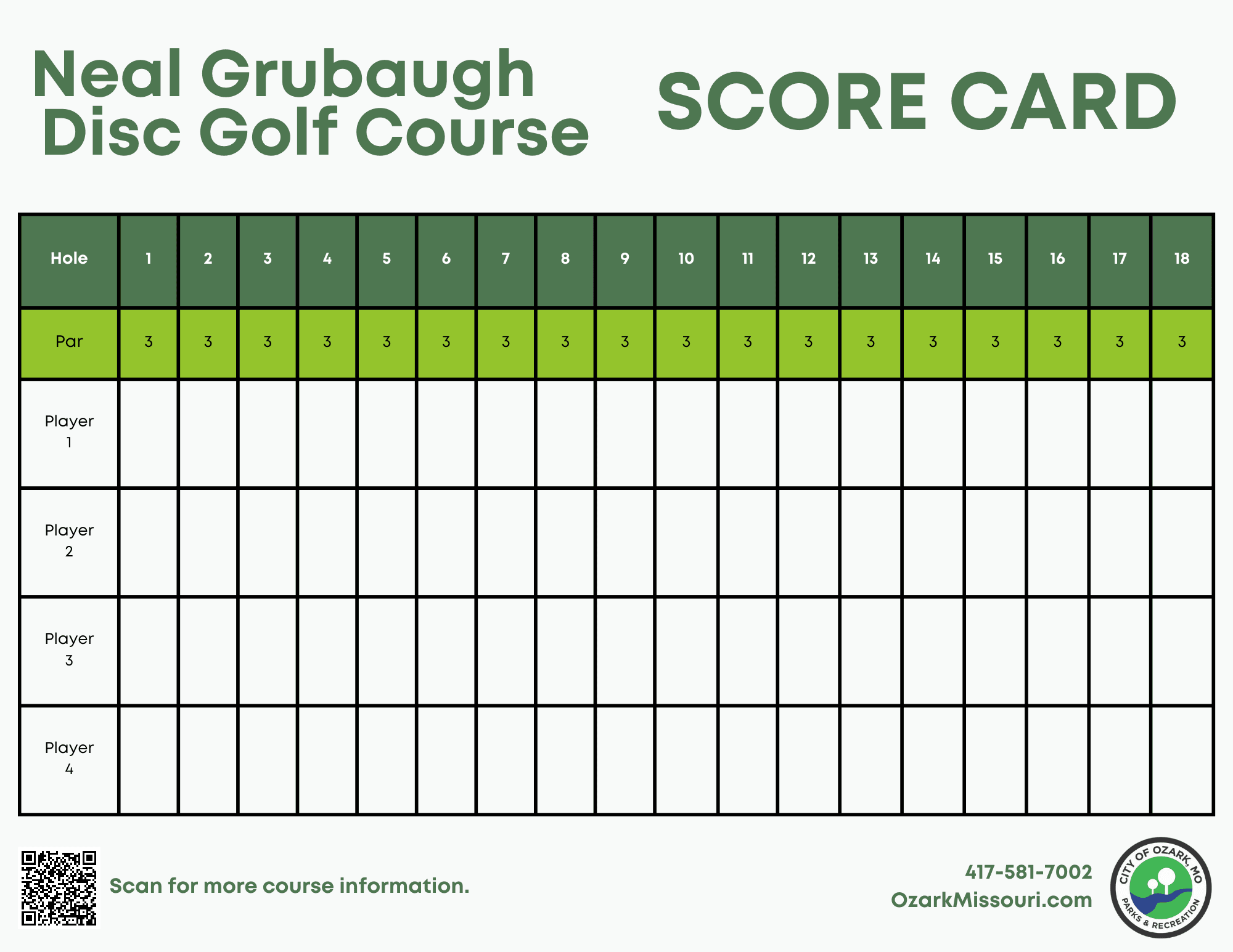 Disc Golf Scorecard