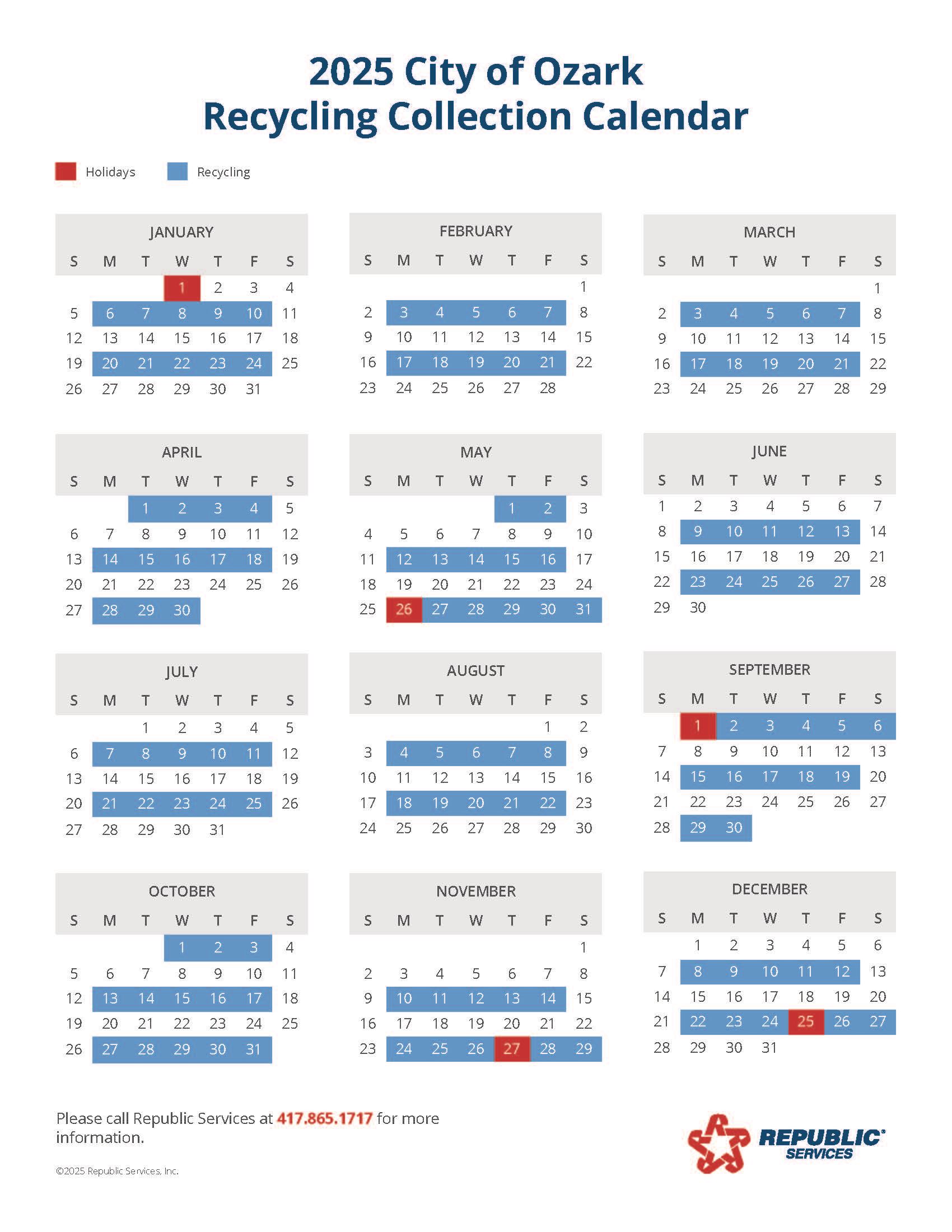 2025 City of Ozark Recycling Collection Calendar